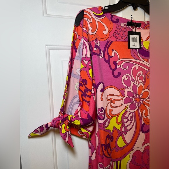 Trina Turk Woman’s Floral Print Dress Size Medium NWT Open Tie Sleeve Colorful - Picture 3 of 5